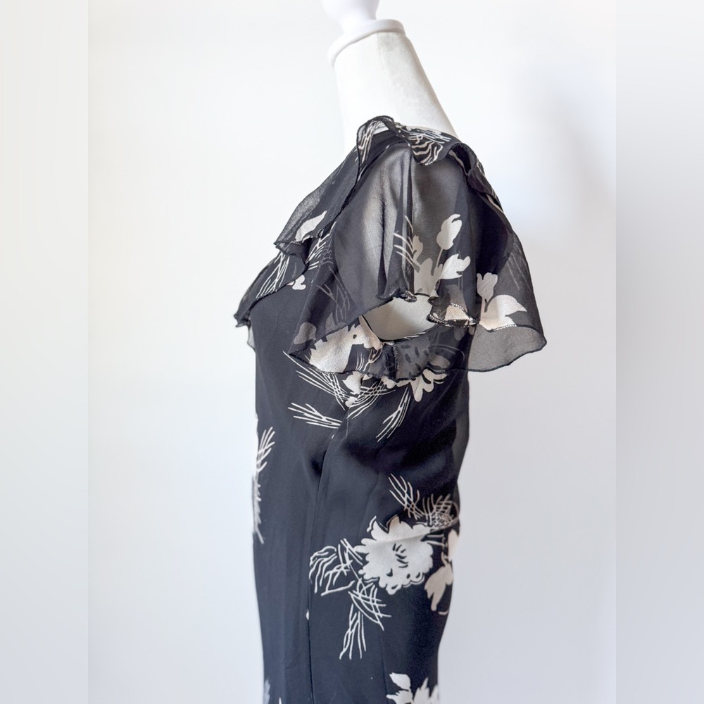 Vintage Floral Ruffle Black Dress - Picture 4 of 7